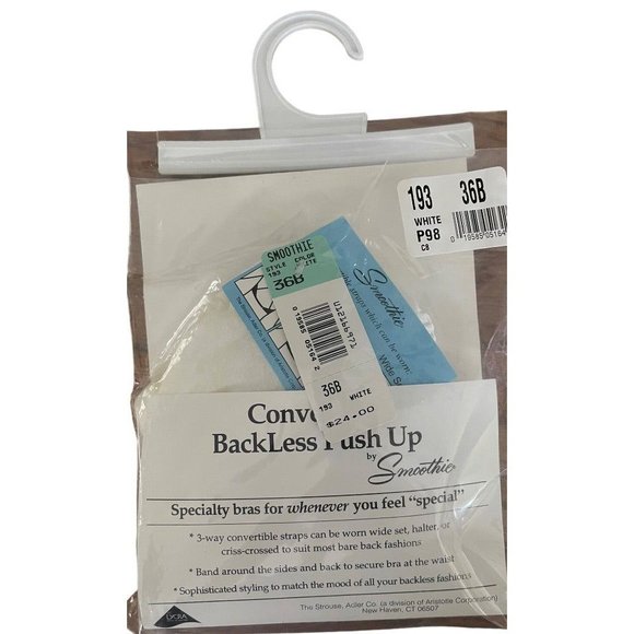 36B Convertible BackLess Push Up Bra by Smoothie White Style 193 - Picture 5 of 8